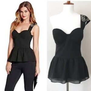Guess One Shoulder Black Beaded Corset Camisole Top